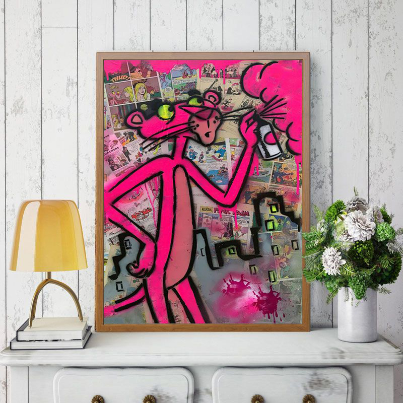 

Graffiti Cartoon Pink Panther Classic Anime Street Art Canvas Painting Posters and Prints Pictures for Living Room Decoration