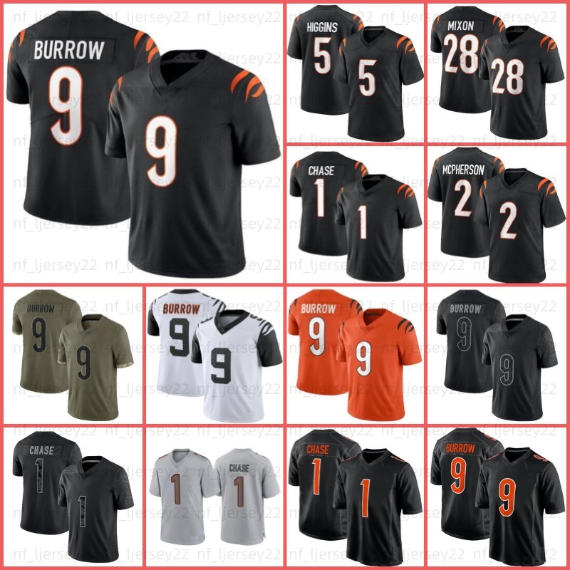 

Joe Burrow 9 Mixon Football Jersey Ja'Marr Chase Evan McPherson Tyler Boyd Tee Higgins Daxton Hill Sam Hubbard Jessie Bates III Logan, Men jersey