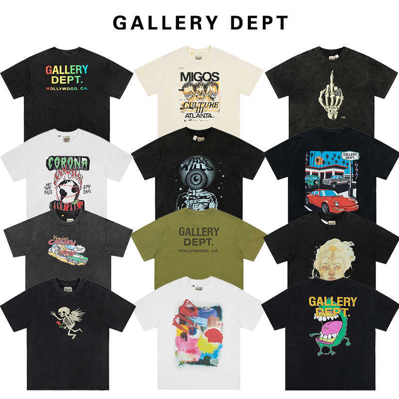 

Fashion Designer Clothing Tees Rock Tshirt Galleryes Depts Fog Washed Old Short Sleeve T-shirt Rainbow Graffiti Loose Couple Half Sleeve Male Vtg Hip hop TShirts Tops, D54 washed black