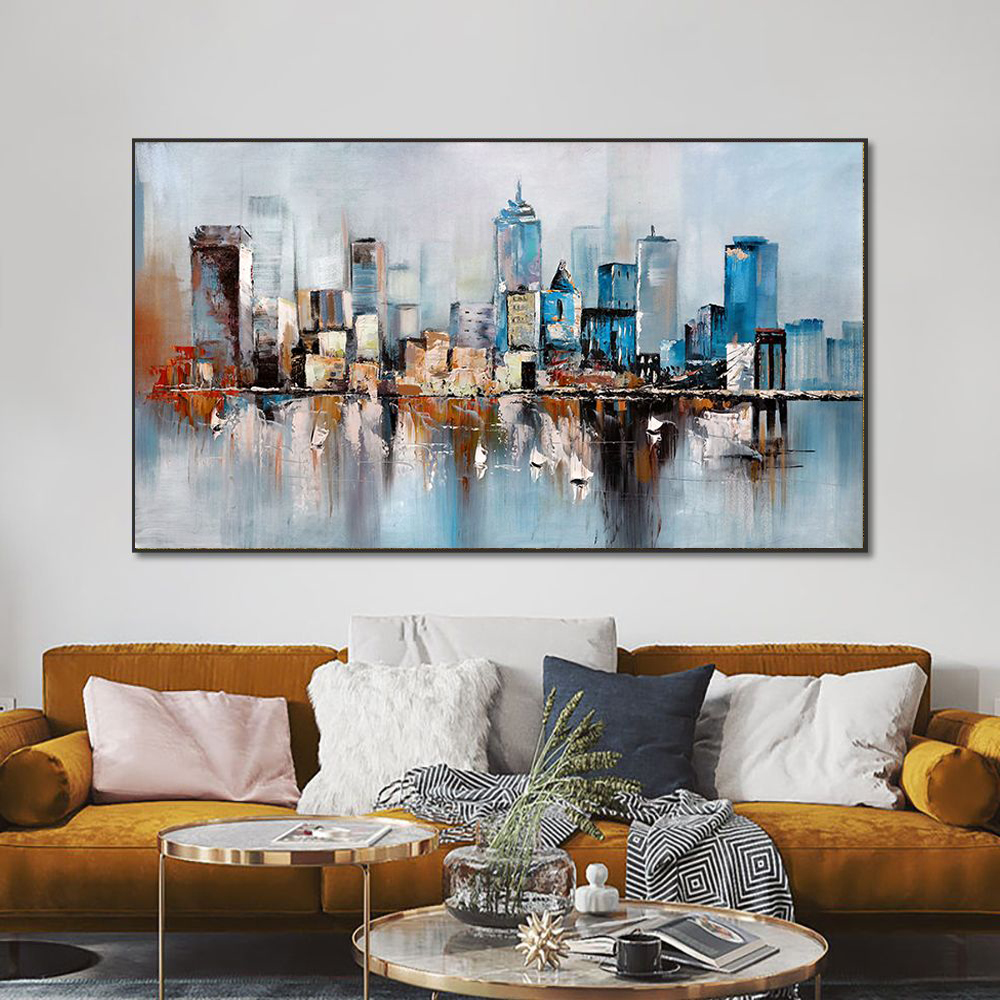 

Abstract City Building Canvas Painting Modern Landscape Posters and Prints Wall Pictures For Cuadros Living Room Home Decor