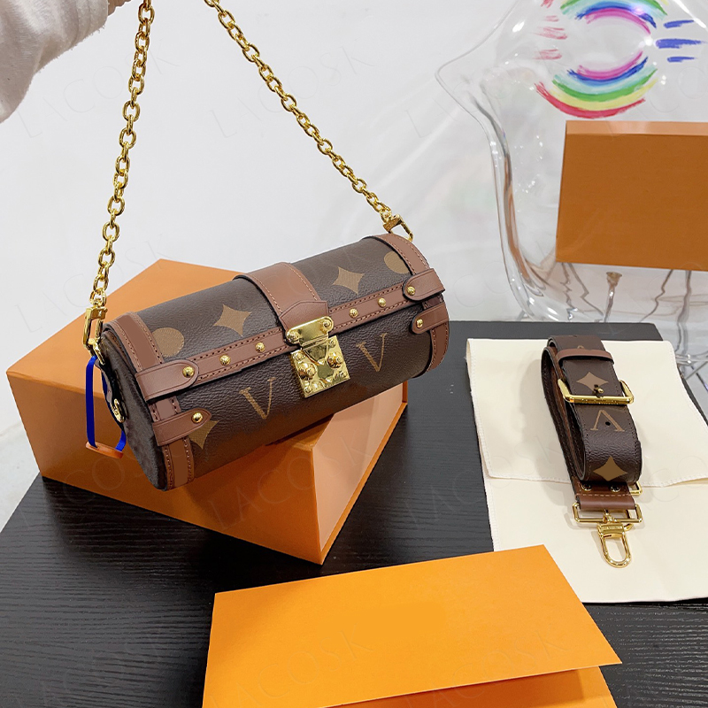 

Papillon Trunk Handbag Luxurys Designers Bags Paris Summer Flowers Embossing Pillow Handbags Clutch Shoulder Bag High Quality, Brown