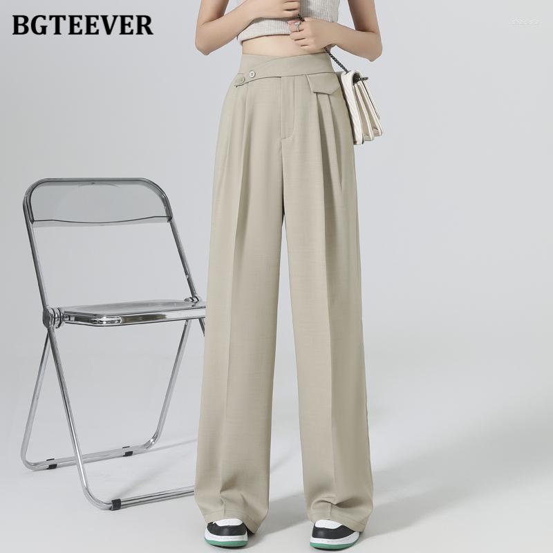 

Women's Pants BGTEEVER Chic High Waist Buttons Ladies Floor-Length Suit Elegant Loose Pockets Women Straight Trousers 2023 Spring Summer, Black