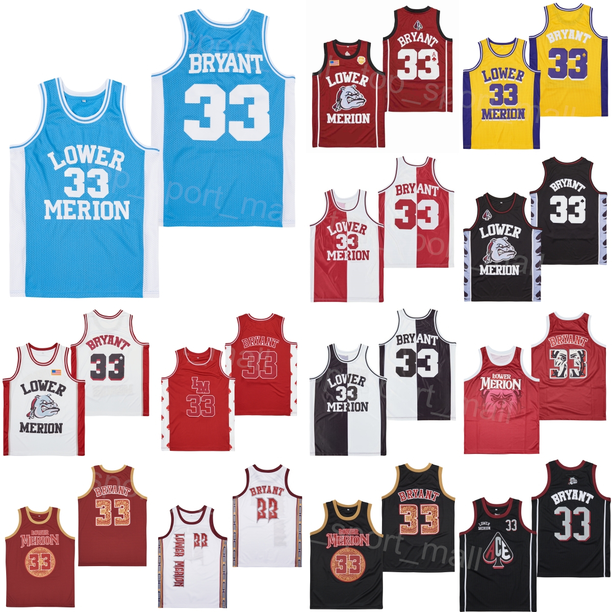 

LOWER MERION Jersey College BRYANT Basketball Moive High School ALTERNATE COLOR-SPLIT SYLE Team Color Black Red White Blue University Vintage HipHop Shirt