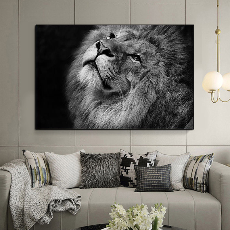 

Black and White Lion Wild Animal Canvas Art Painting Posters and Prints Cuadros Modern Wall Art Picture for Living Room Decor