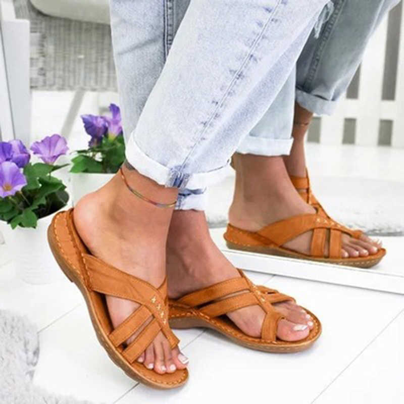 

Gladiator Sandals Women Comfy Slippers 2021 Summer Fahion Roman Wedge Low Heels Beach Shoes Casual Flip Flops Sandalia Feminina AA230418, Grey