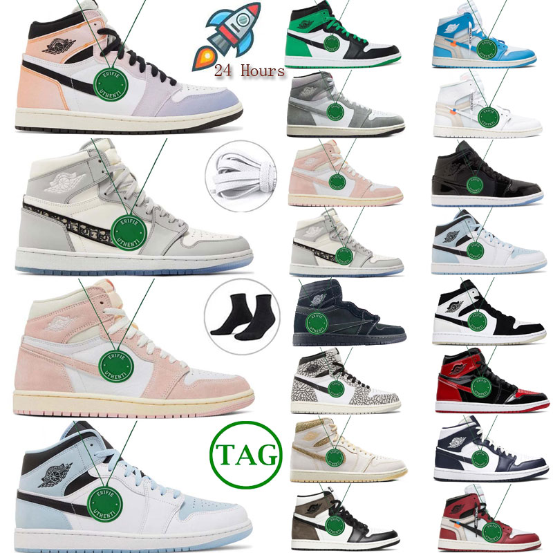 

High OG Craft Air Jumpman 1 Basketball Shoes Lucky Green Washed Pink Washed Black Sneaker Men Women Dark Mocha Bred Patent Chicago Elephant Diamond sports Sneakers, Box