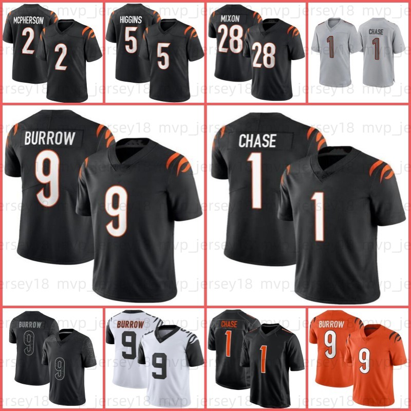 

Joe Burrow Football Jersey Evan McPherson 1 Ja'Marr Chase Mixon 5 Tee Higgins Logan Sam Hubbard Tyler Boyd Trey Hendrickson Daxton Hill Chris Evans Bates II, Men jersey