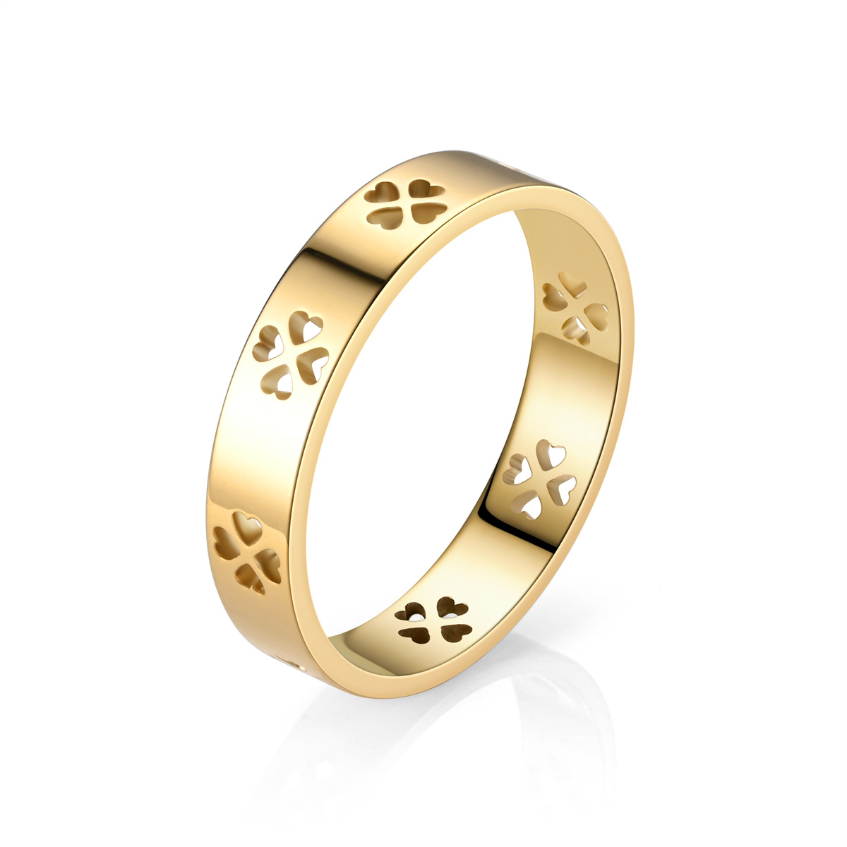 

18k titanium steel ring female plain circle four-leaf clover does niche couple disigner ring
