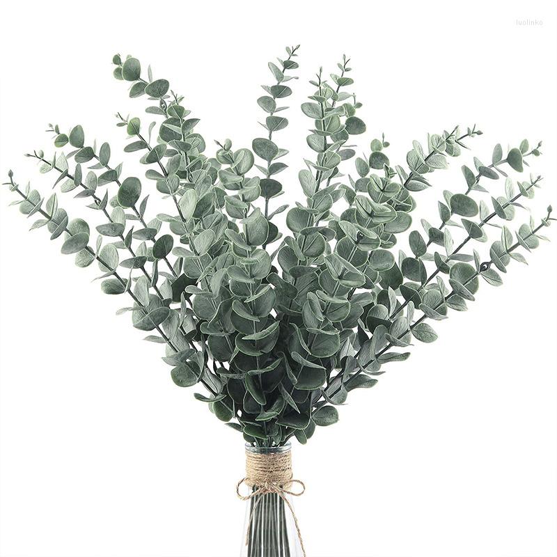 

Decorative Flowers 10pcs Eucalyptus Leaves Artificial Plants Plastic Green Branch For Home Garden Decor Wedding Decoration Bouquet DIY Fake, Grey green