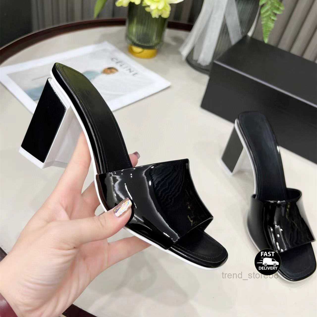 

Designer Women's High Heel Slippers Sexy Chunky Heel Leather Party Fashion Summer Jelly Sandals 8.5 4.5 cm Size 35-43, 2 (8.5 cm)