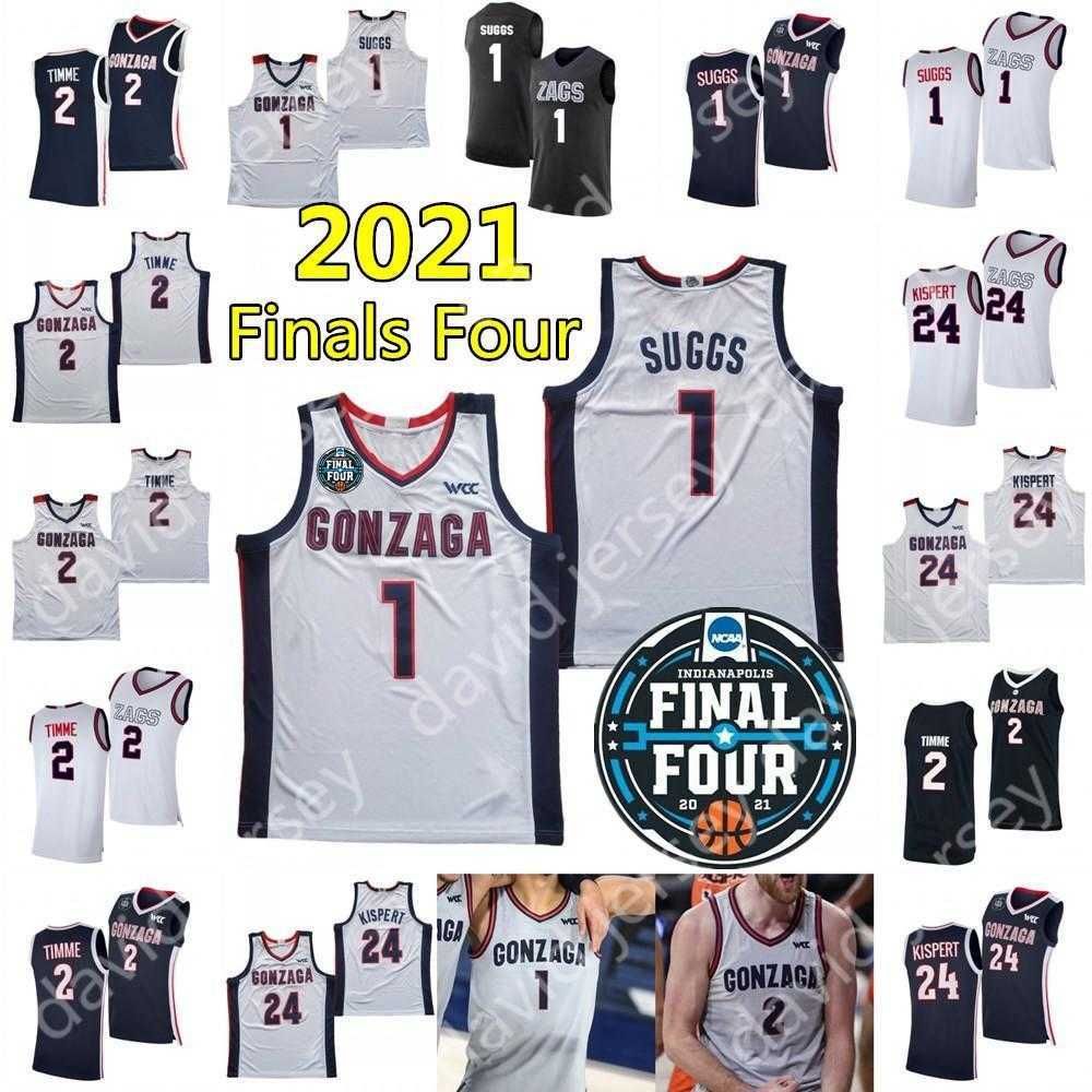 

2021 Final Four 4 NCAA College Gonzaga Basketball Jerseys 1 Jalen Suggs 2 Drew Timme Corey Kispert Jersey Home Away White Grey Navy Black