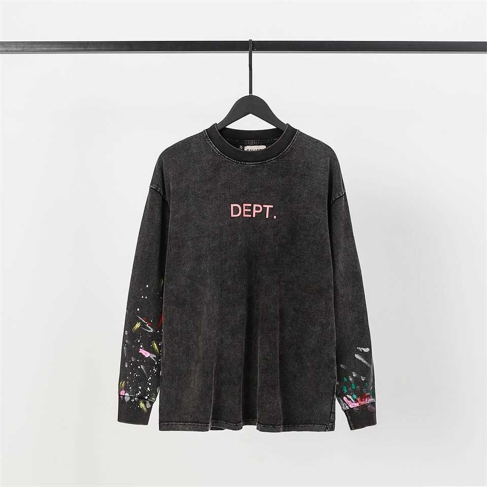

Fashion Designer Clothing Galleryes Depts Hoodies Rock Men' Sweatshirts American Street Ink Splashing Garment Wash Undercoat Vintage Loose Long Sleeve T-shirt, Shipping fee