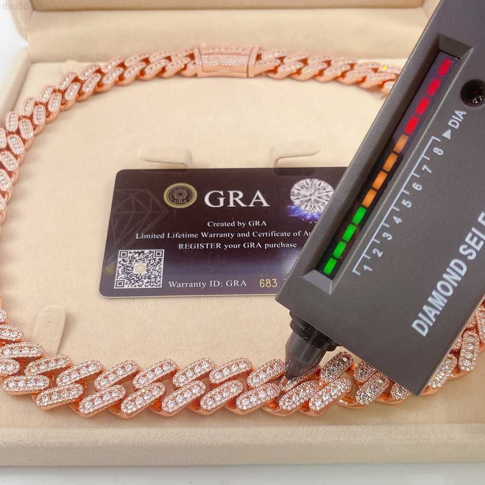 

Pass diamond tester 3 rows iced out diamond silver moissanite cuban curb link chain bracelet 15mm cuban chain