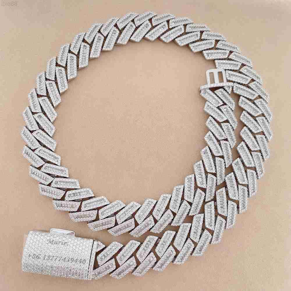 

bussdown 18mm luxury baguette cuban link for men moissanite 925 silver hip hop iced out cuban link chain