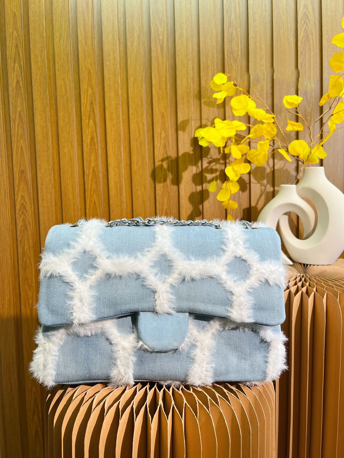 

Classic Designer Bag Brand Denim Strap Fluff Ringer Women's One Shoulder Bag Gold/Silver Chain Hardware Crossbody Bag thick gold Chain Tote, Customize