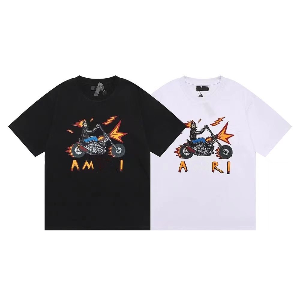 Skeleton Motorcycle Shirts Designer T-shirt Flame Unisexe Street Fashion Wear Mir Letter Imprimer 16 styles USA Taille de gros prix de deux pièce