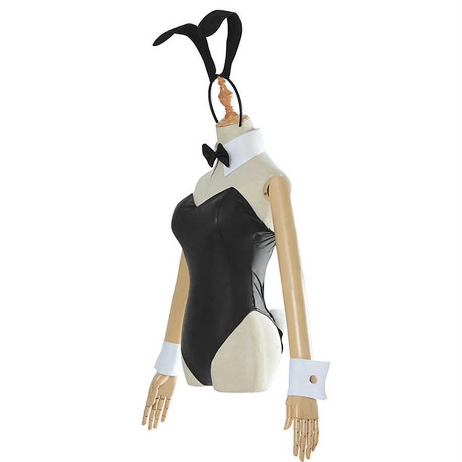 

Cute Bunny Girl Cosplay Jumpsuit Anime Sakurajima Mai Senpai Costume Faux Leather Woman Rabbit Costumes Y0913313k