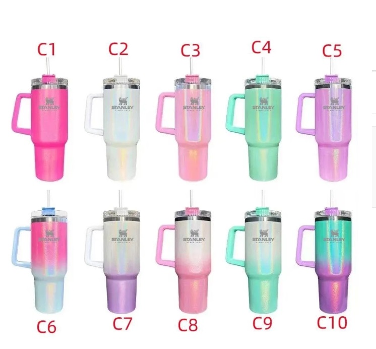 

Stanley 40oz Giltter Sublimation Tumbler Cups With Handle Lids And Straw Rainbow Insulated Stainless Steel Car Mugs Keep Drink Cold Water Cups With logo