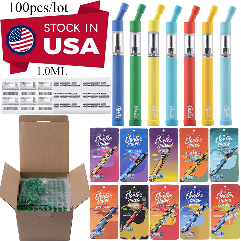 

1.0ML Jeeter Juice E Cigarettes USA Warehouse Ship 10 Flavors Preheat Disposable Vape Pen With 180mAh Battery Rechargeable Empty 100pcs Per Lot