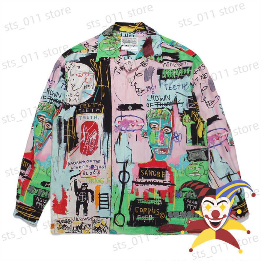 

Men's Casual Shirts Green Graffiti WACKO MARIA Shirt Men Women Long Sleeve Hawaiian Shirts T230419, 13