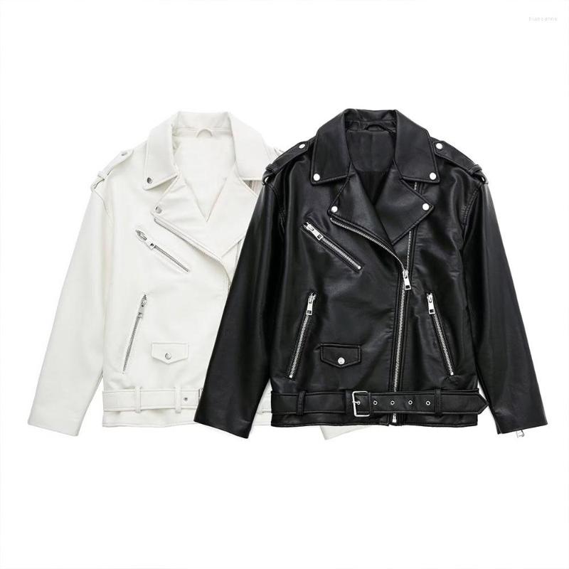 

Women's Jackets ZAA Autumn 2023 Women's Fashion Imitation Leather Jacket Retro Zipper Decoration Casual Quality European And American, White