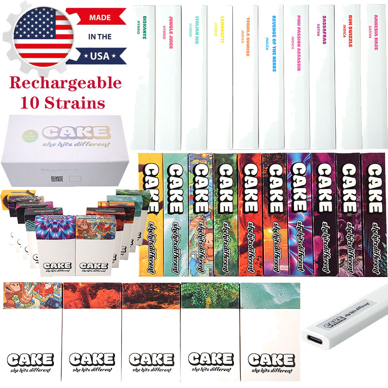 

USA Stock Cake E Cigarette Rechargeable Disposable Vape Pen 1ml Starter Kit Vapes Cartridges Empty Carts Device Pods Vaporizer Pod She Hit Different 10 Strains