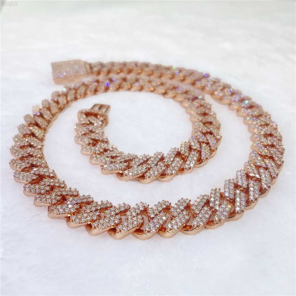 

Hip Hop Jewelry 12MM 925 Sterling Silver Gold Plated VVS Moissanite Diamond Iced Out Cuban Link Chain