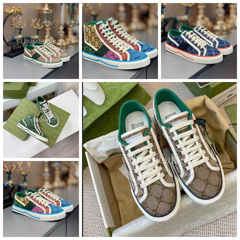 

Designers Tennis 1977 Guccie GG Sneakers Dress Shoes Canvas Luxurys Shoe Blue Washed Jacquard Denim Men Women Ace Rubber Sole Embroidered Vintage