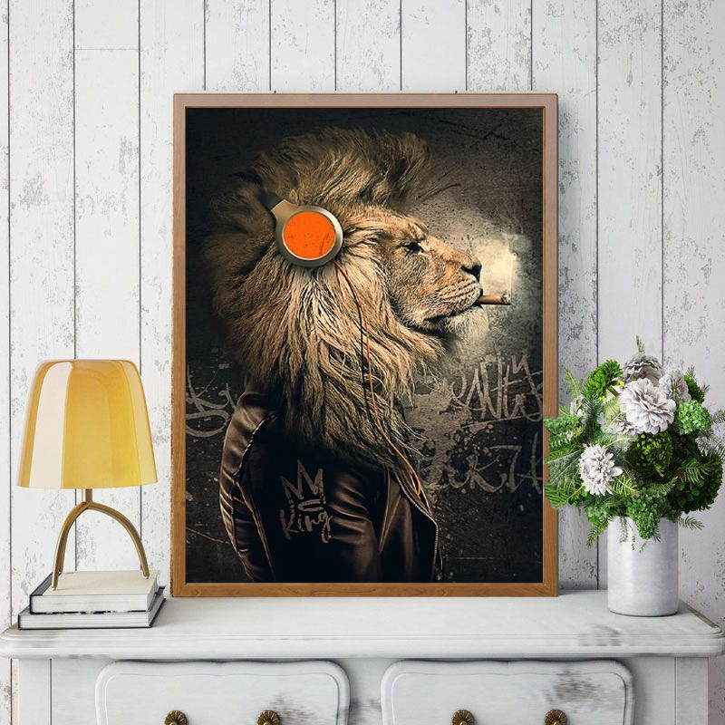 

Abstract Canvas Painting Wall Art Graffiti Animal Lion Smoking Music Posters and Prints Wall Picture For Home Decor Cuadrosdros