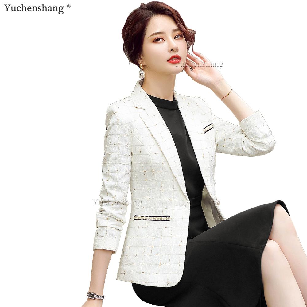 

Pants Elegant Women Single Button Blazers Vintage Slim Long Sleeve Casual Outerwear S4XL Chic Black White Plaid Coat Tops, White plaid blazer