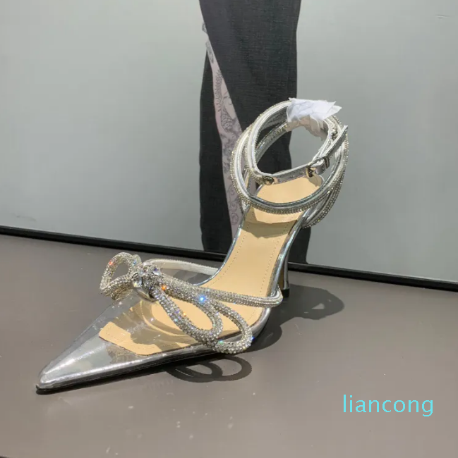 

2023 dress shoes spool Heels sandals women Luxurys Designers Dress shoe Evening ankle strap sandal factory footwear, Clear/crystals