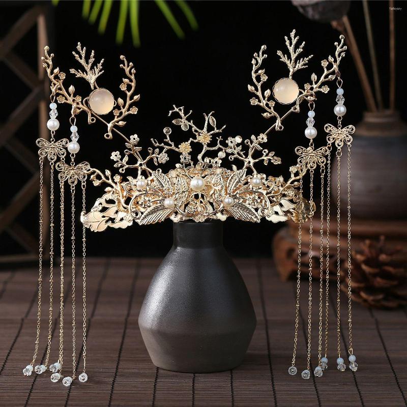 

Hair Clips Chinese Hanfu Long Tassel Crown Flower Beads Pins Handmade Butterfly Jewelry Stick