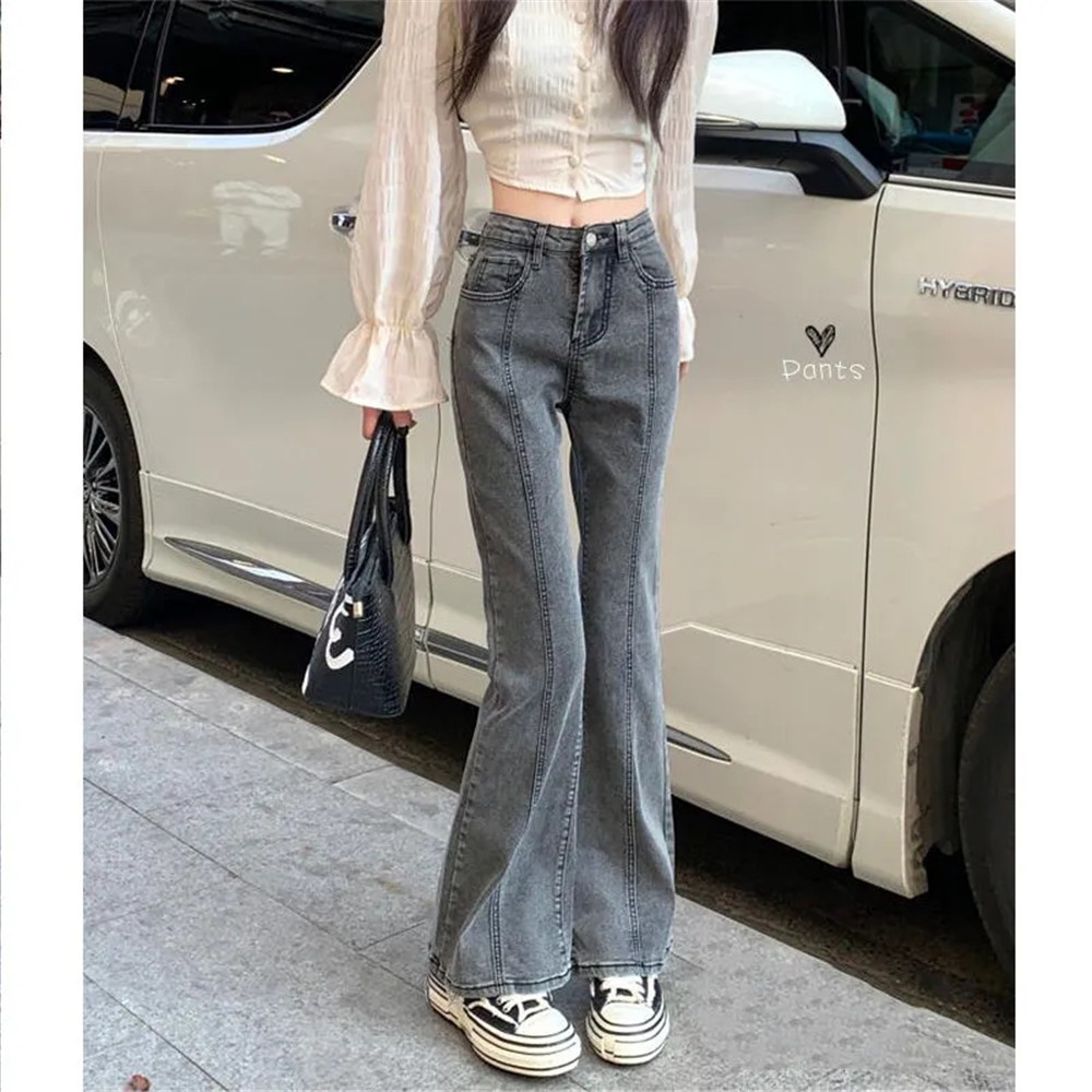 

Women  Jeans Vintage High Waist Flare Women Gray Street Slim Boot Cut Denim Pants Stretchable Long Flared Trousers Casual 230420, Blue