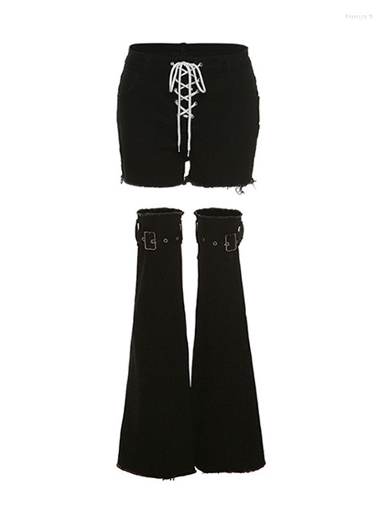 

Women's Jeans American Style Vintage Women Black Denim Shorts 2023 Summer Bandage Design Female Hip Punk Streetwear Cozy Chic