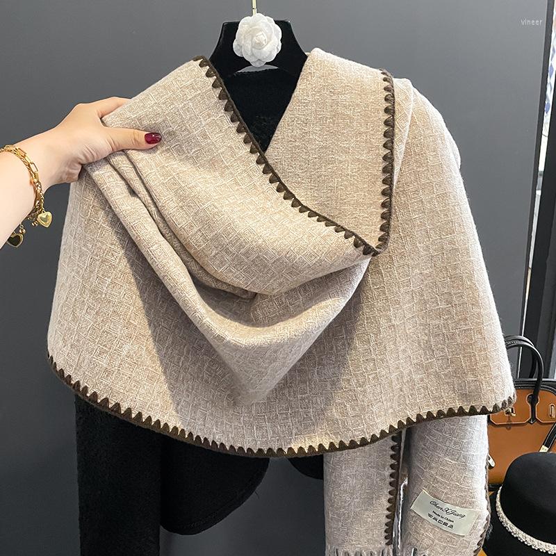 

Scarves Fashion Luxury Designer Winter Cashmere Hijab Scarf Plain Plaid Tassel Pashmina Stole Thick Blanket Shawls Wrap Soft Foulard
