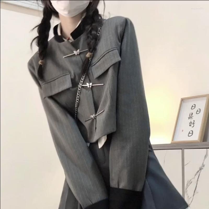 

Two Piece Dress UNXX 2023 Women Jacket Student Skirt Suit Female Silver Grey Blazer Lady Office Work Long Sleeve Blazers Short Suits, Gray