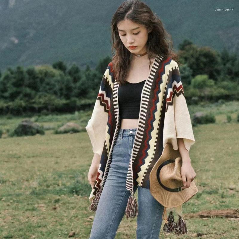 

Scarves MoriBty Autumn Knitted Poncho Cape Women Luxury Ethnic Colorful Tassle Shawl Wraps Travel Warm Scarf Pashmina Bufandas Mujer