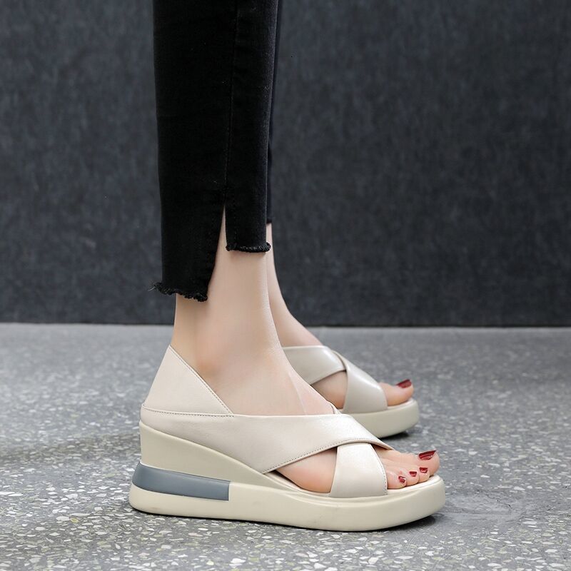 

Sandals Muffin Bag Heel Sandals Women Summer High-heeled Fashion Outer Wear Wedge-heeled Thick-soled Comfortable Women's Shoes 230419, Beige