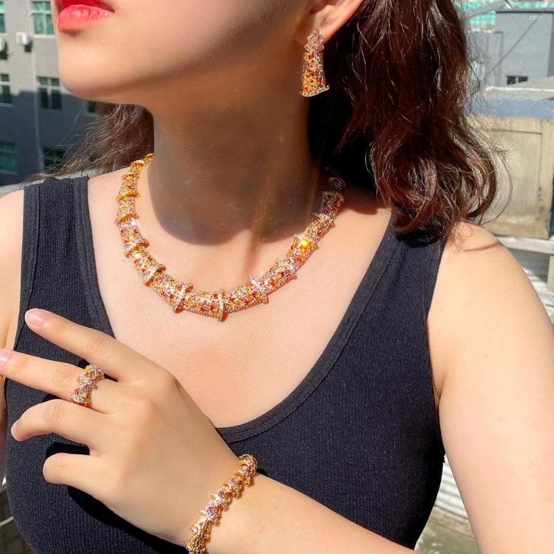 

Necklace Earrings Set Dubai Zircon Bridal Ring Bracelet DD10082, Picture shown