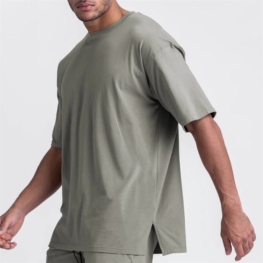 

Men's T-Shirts Men Running Sports Loose Oversized T-shirt Fitness Thavag Short Sleeve Cotton Summer Men's Bodybuilding Workout Top Man 230420, Olive green