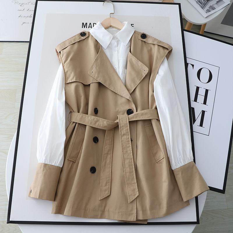 

Dress TwoPiece Sets White Loose Shirt With MidLength Sest Waistband Autumn New Tooling Women Suits, Black