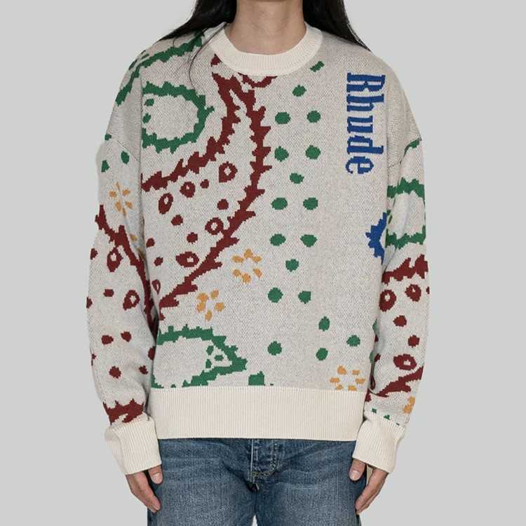 

Designer Clothing Hoodies Fashion Sweatshirts RHUDE Cashew Jacquard Knit High Street Loose Casual Pullover Sweater Men' Fashion Streetwear jacket, Shipping fee