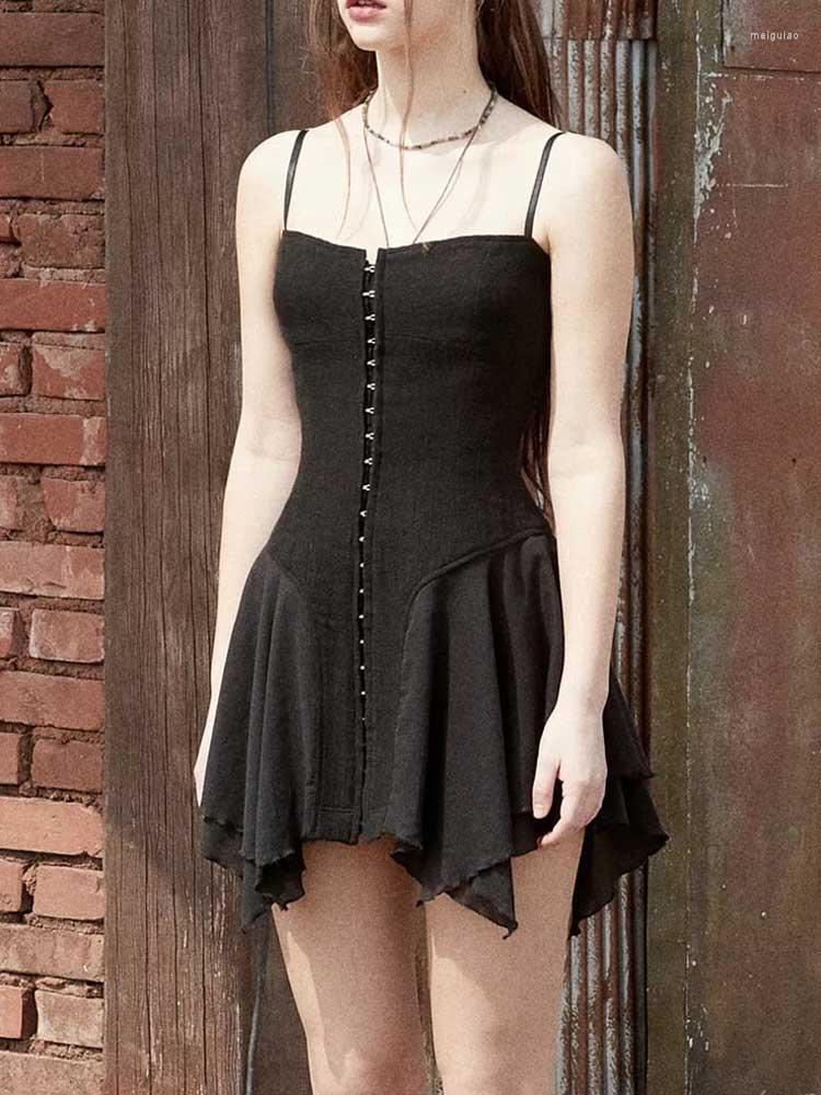 

Casual Dresses Boho Inspired Short Style Sleeveless Cotton Street Women Asymmetric Strapless Sexy Party Dress Summer, Black