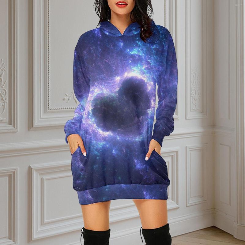 

Casual Dresses Women Sweatshirt Dress With Pocket Long Sleeve Love Heart Print Hoodies Pullover Streetwear Autumn Winter Mini, C-white