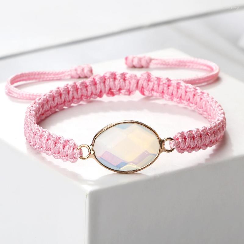 

Link Bracelets Pink Thread Women Bracelet Charm Quartz Crystal Pendant Handmade Braided Adjustable Knots Bangles Girl Healing Jewelry