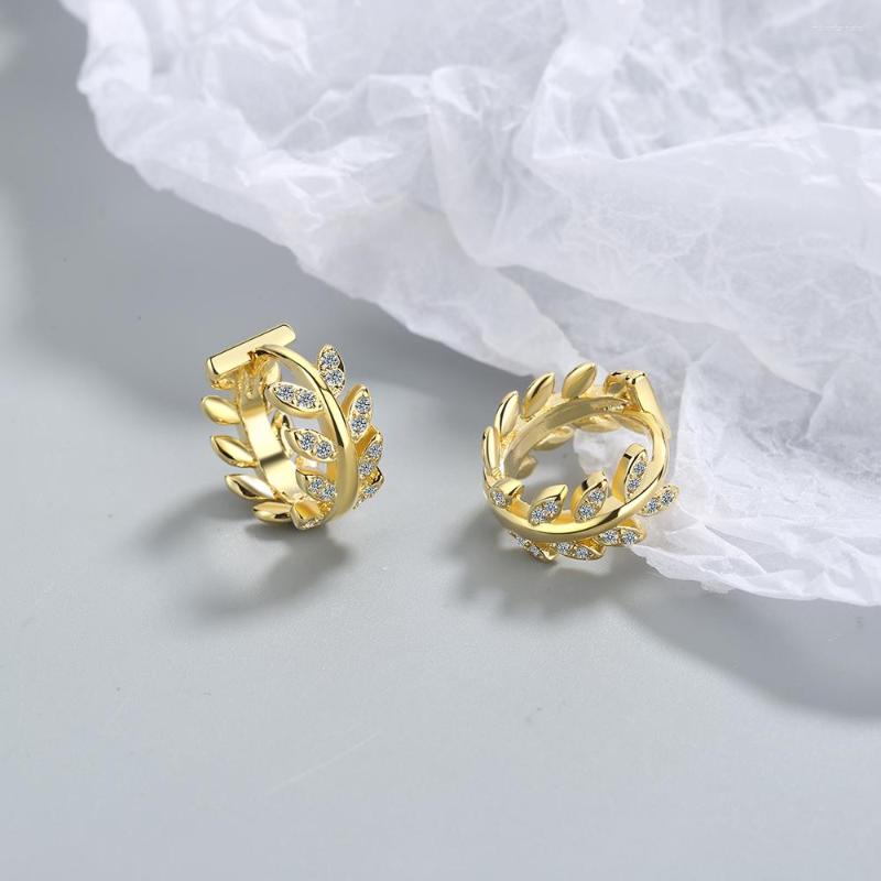 

Hoop Earrings 925 Sterling Silver Minimalist 18k Gold Plated Leaf Earring For Women Charm Teen Party Jewelry Ear Buckle Female BKEJ356