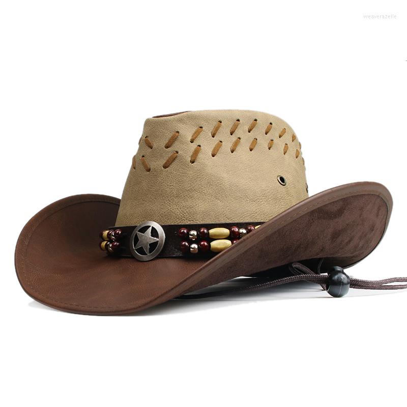 

Berets Retro Five-pointed Star Shield Women Men PU Leather Roll Up Wide Brim Sombrero Sun Cap Beach Cowboy Cowgirl Western Hat Adjust, No.4 hollow net