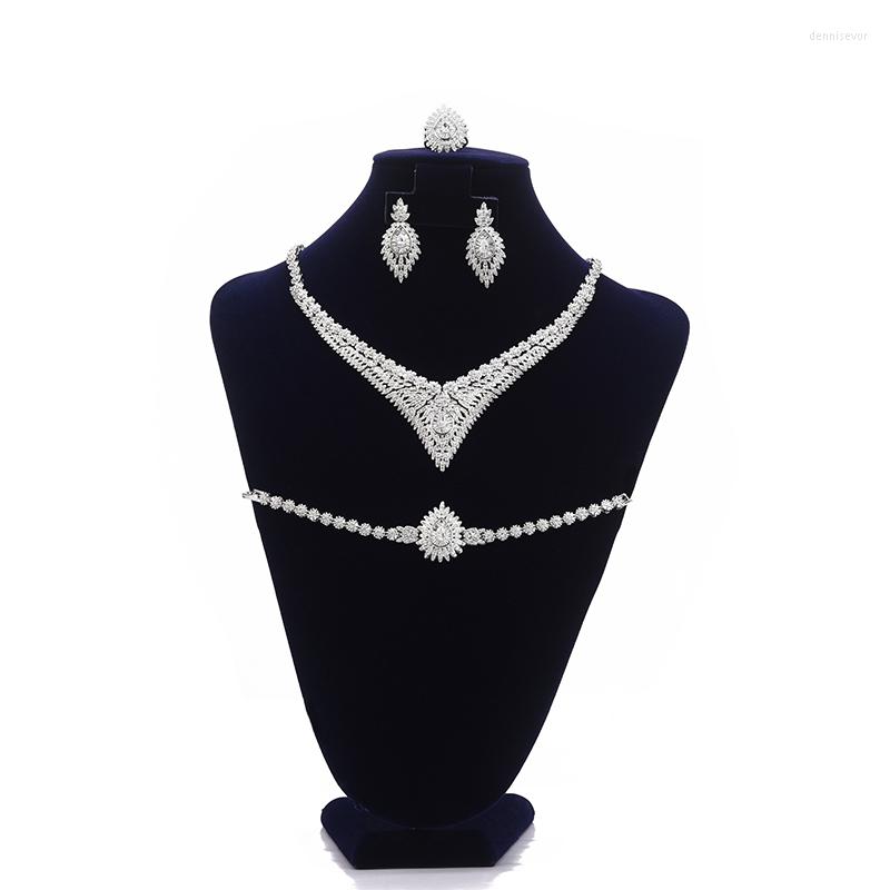 

Necklace Earrings Set Jewelry HADIYANA Design Bracelet Ring Earring Women's Party Zircon CNY0038 Engagement Gift, Picture shown