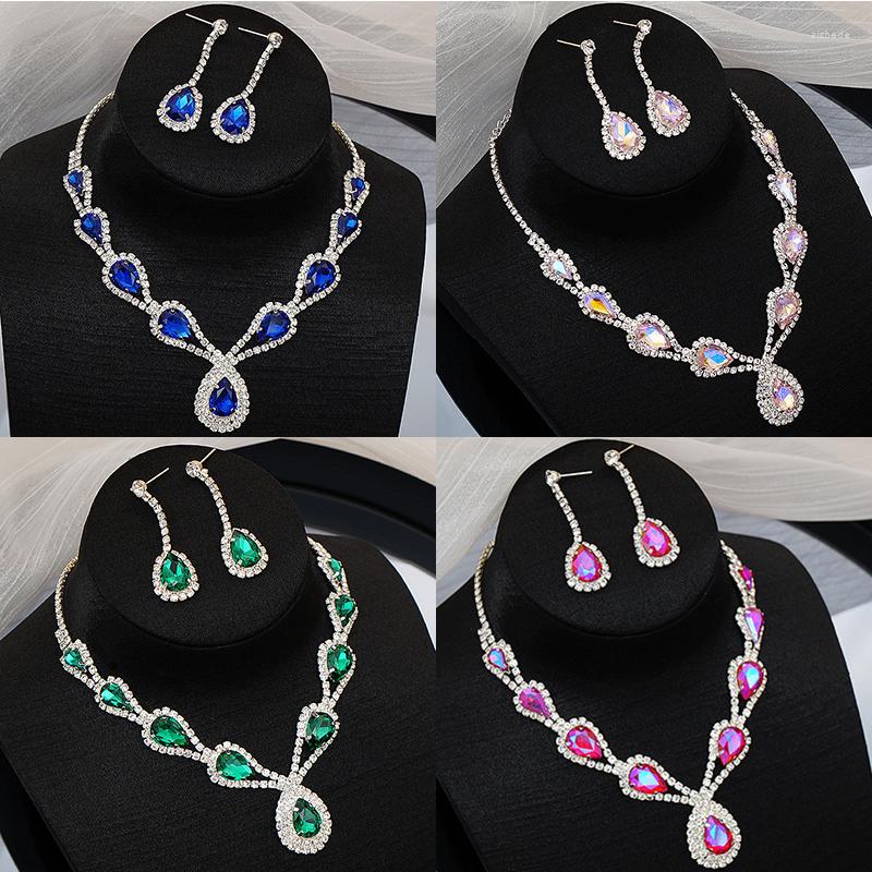 

Necklace Earrings Set ZANLLOY Fashion Colorful Bridal Crystal Jewelry Rhinestone Silver-plated Dress Wedding Party Ladies Gift, Picture shown