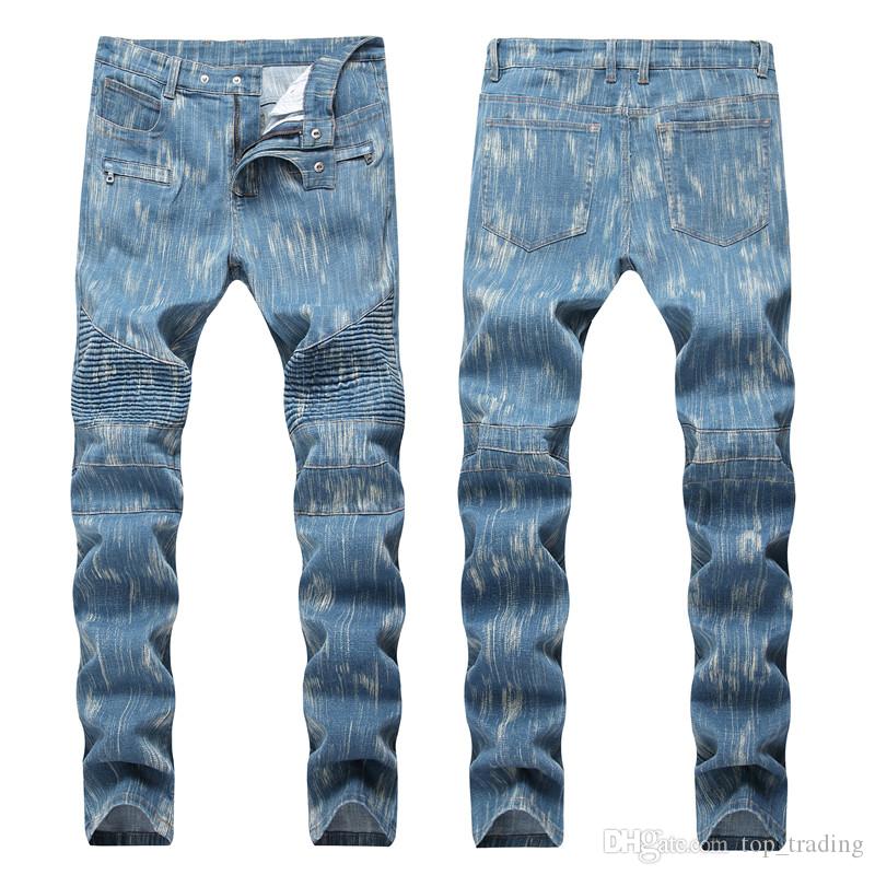 

New Men's Jeans Distressed Ripped Skinny Jean Mens Slim Motorcycle Moto Biker Mens Denim Pants Fashion Hip Hop Jeans, #1757